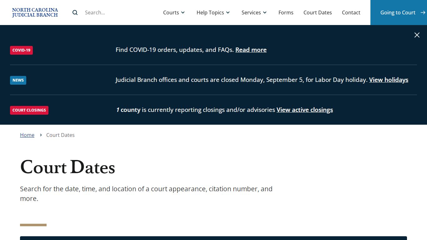 Court Dates | North Carolina Judicial Branch